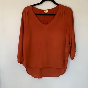 Flowy shirt, three-quarter sleeve in burnt orange